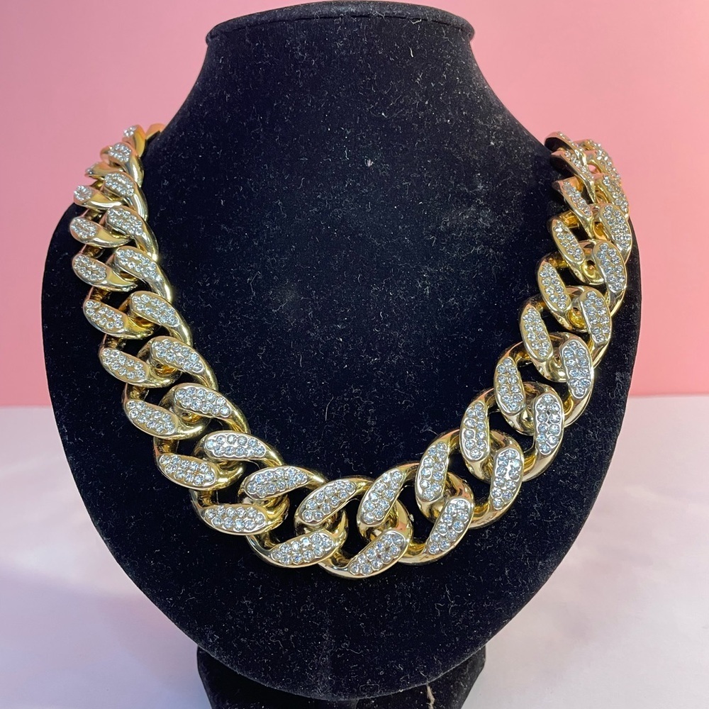 J. Elise Boutique New Trendy Gold Crystal Pave Chunky Chain Necklace
